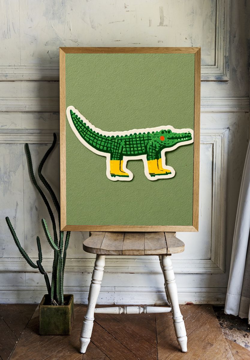 Green Crocodile Illustration Poster. — room view 1