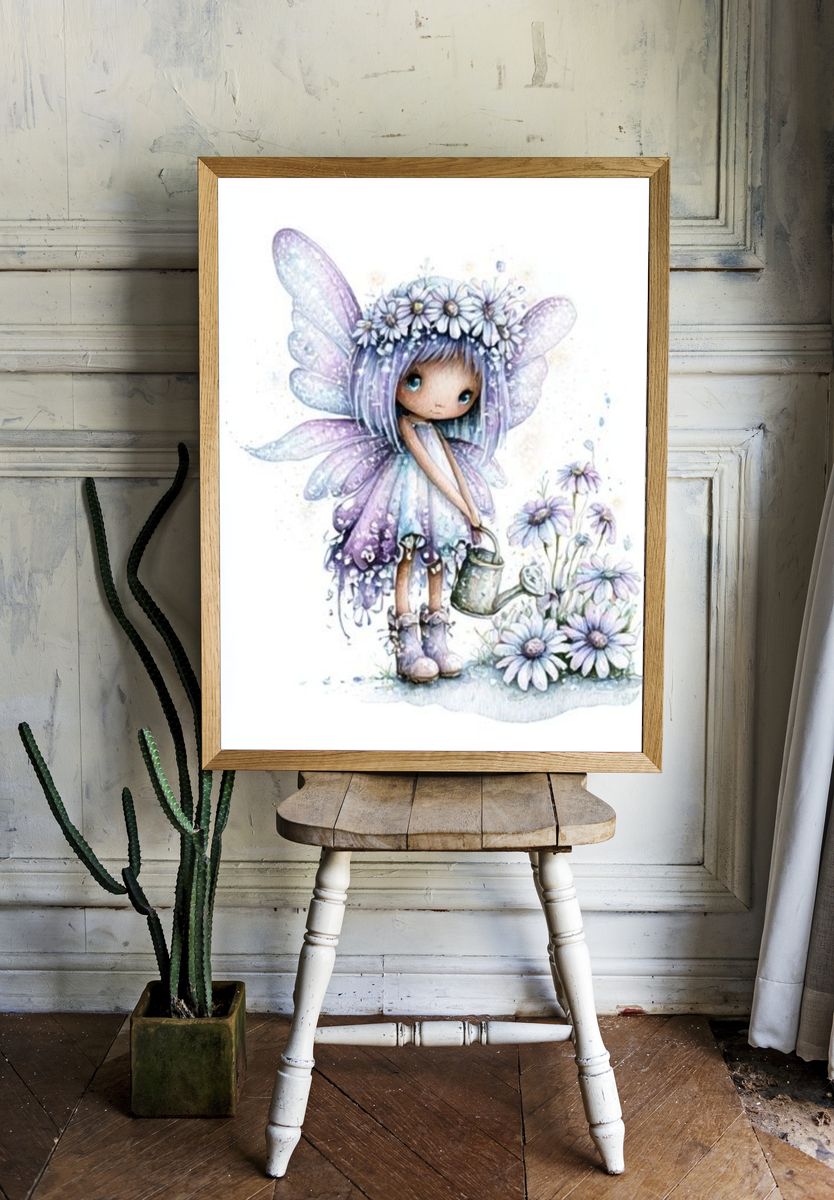 Fairy Girl Watercolor Print. room preview