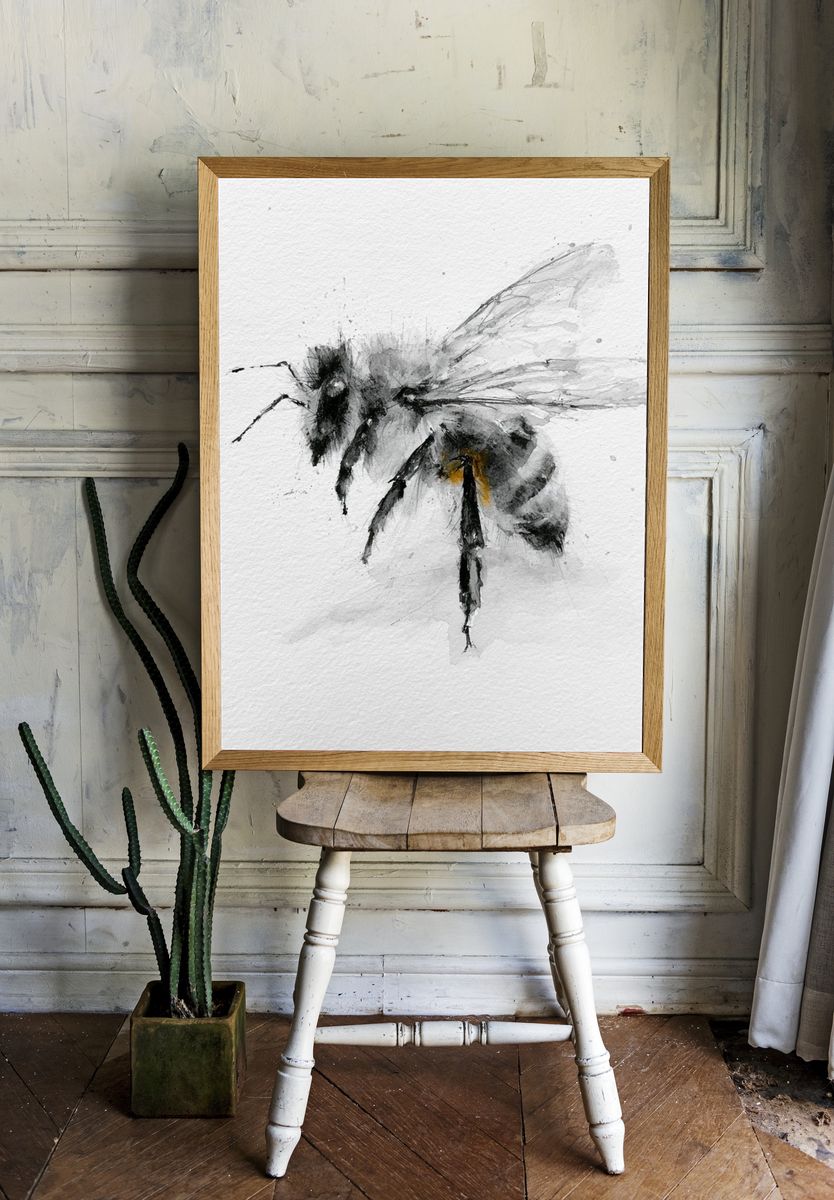 Watercolor Bee Illustration Poster. — room view 1
