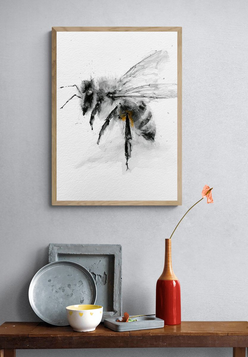 Watercolor Bee Illustration Poster. — room view 3