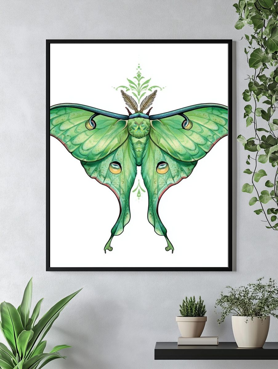 Green Luna Moth Illustration Poster. — room view 4