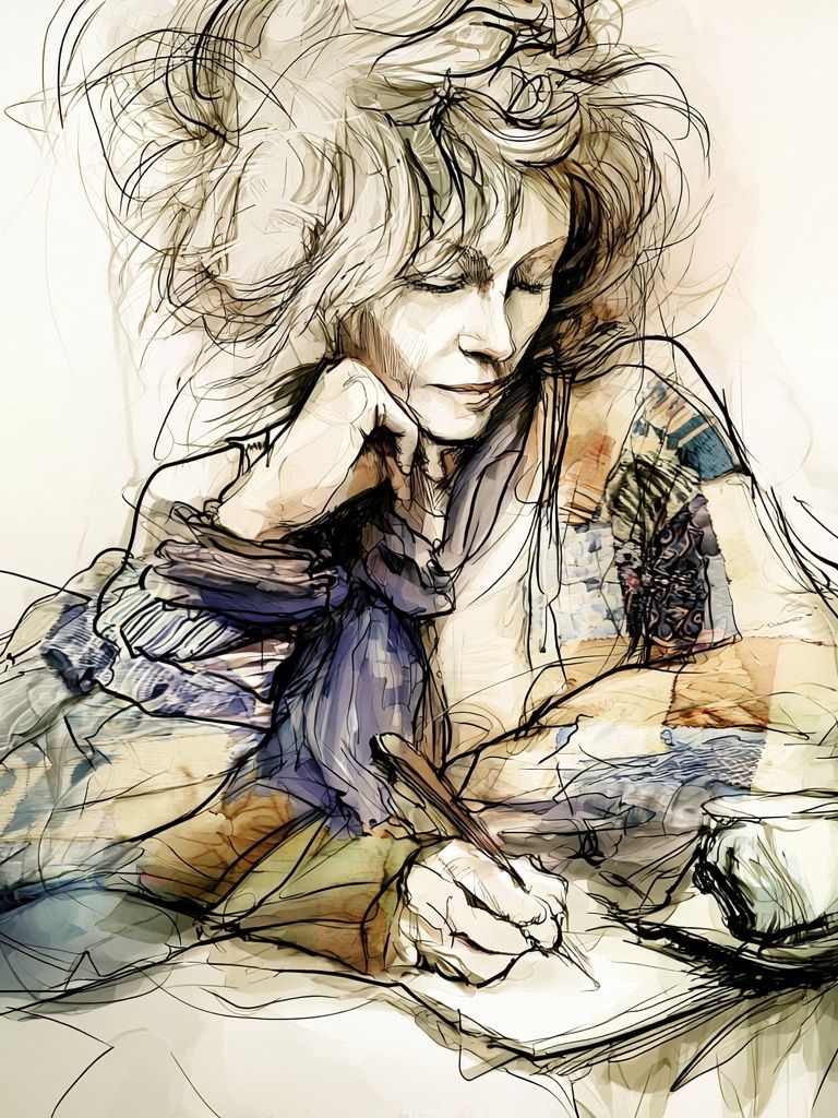 Contemplative Woman Illustration Poster. poster — illustration art