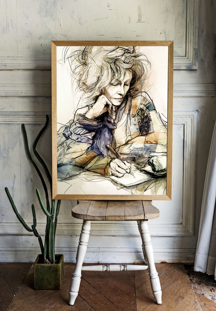 Contemplative Woman Illustration Poster. room preview