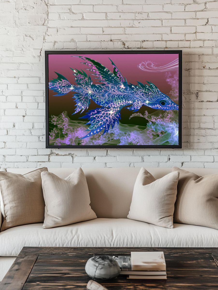 Fantasy Fish Digital Art Poster. — room view 1