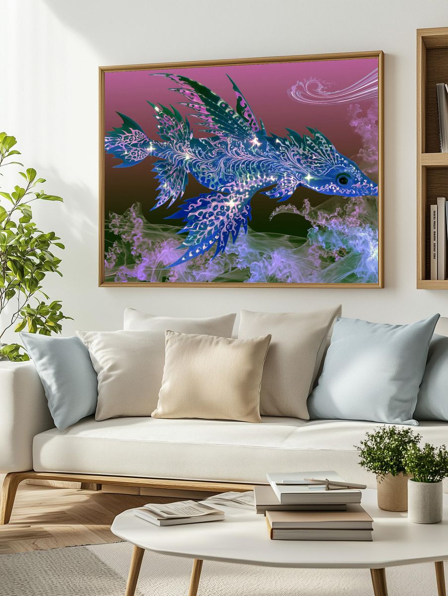 Fantasy Fish Digital Art Poster. — room view 2