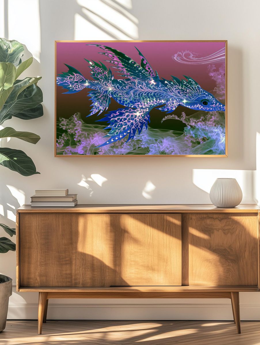 Fantasy Fish Digital Art Poster. — room view 3