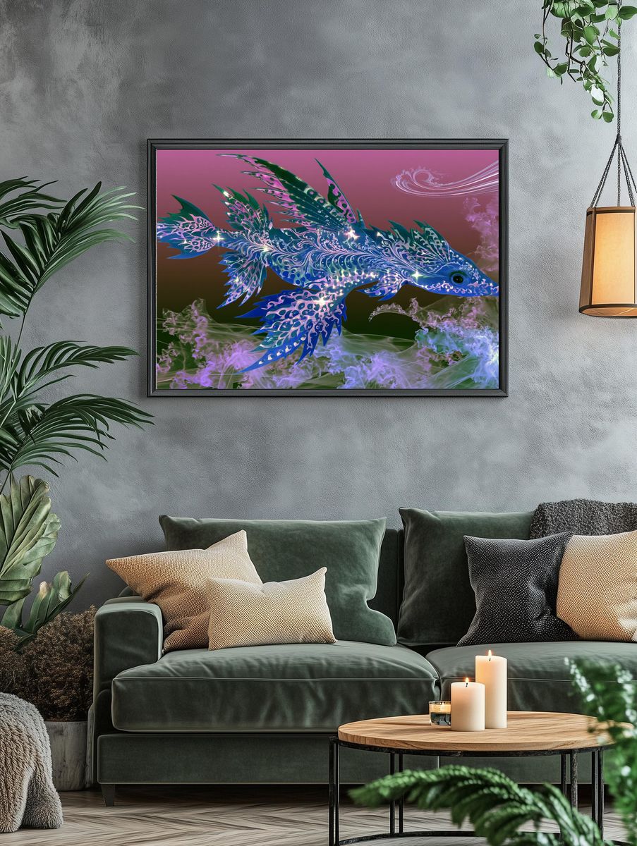 Fantasy Fish Digital Art Poster. — room view 4