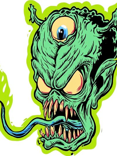 Green Monster Head Illustration Poster.