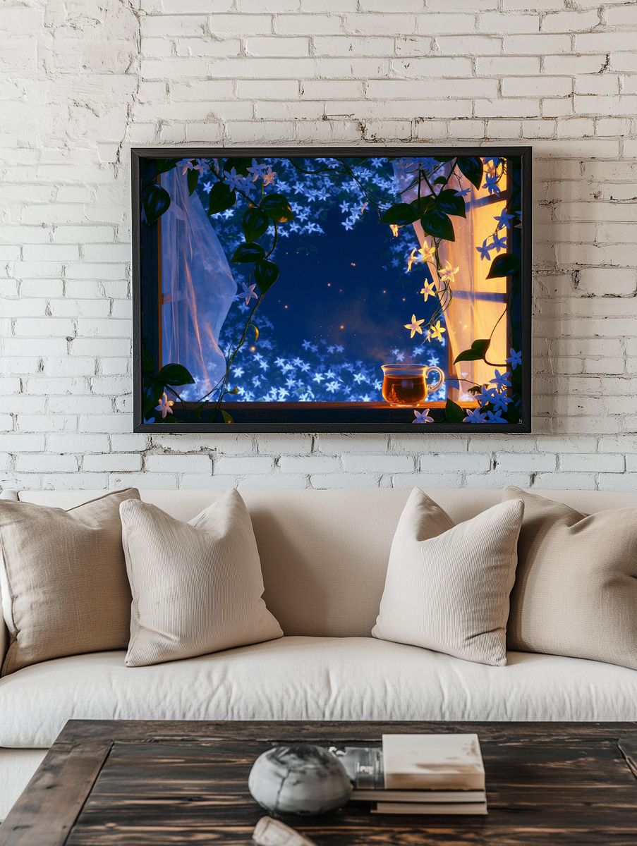 Moonlit Jasmine Window Poster. — room view 1