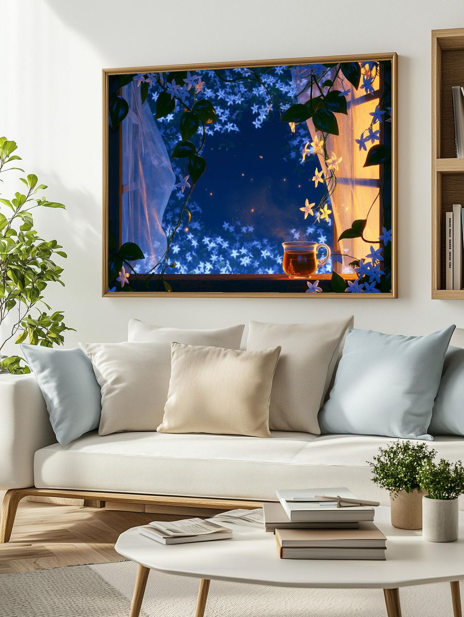 Moonlit Jasmine Window Poster. — room view 2