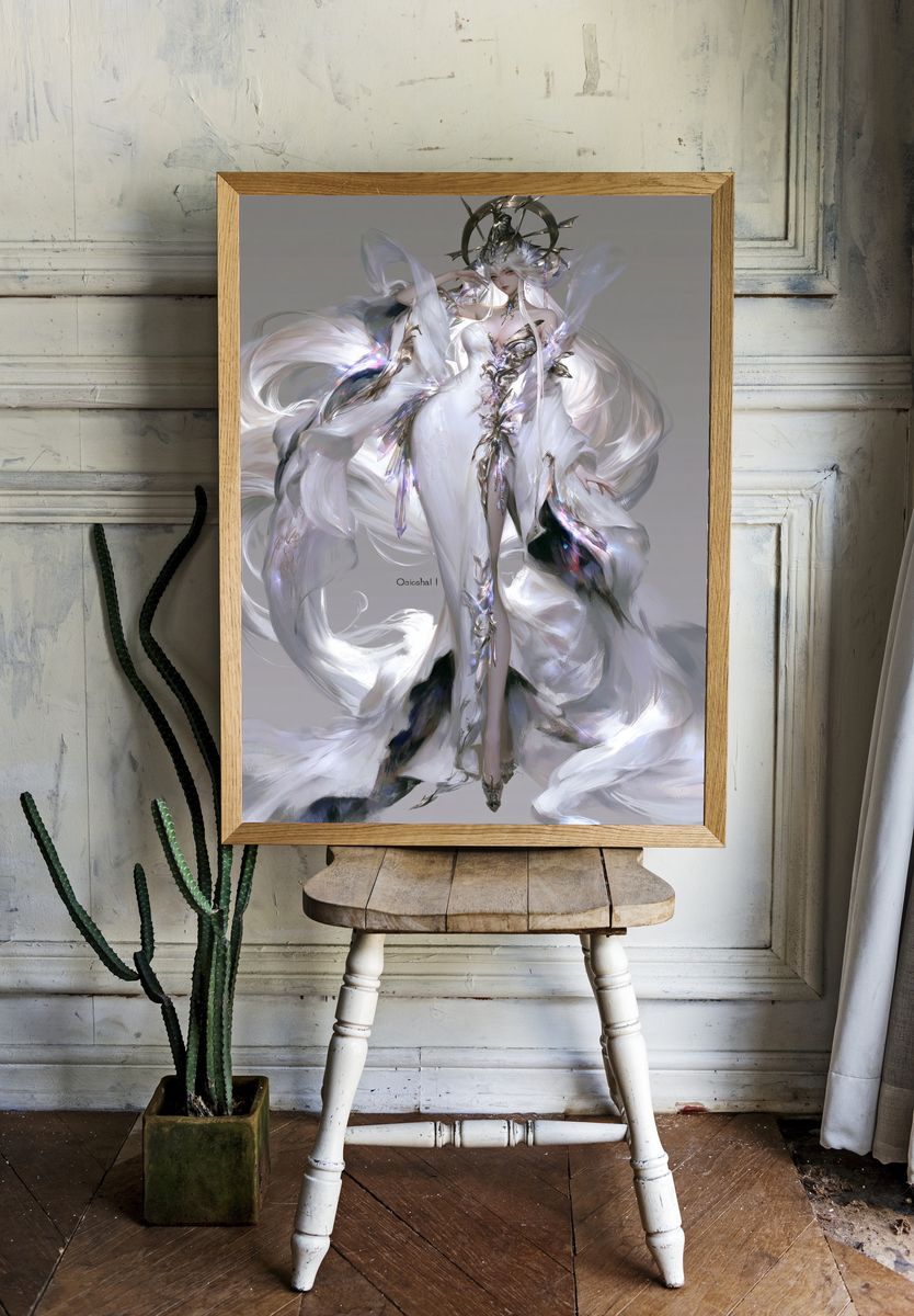 Celestial White Sorceress Illustration Poster. — room view 1