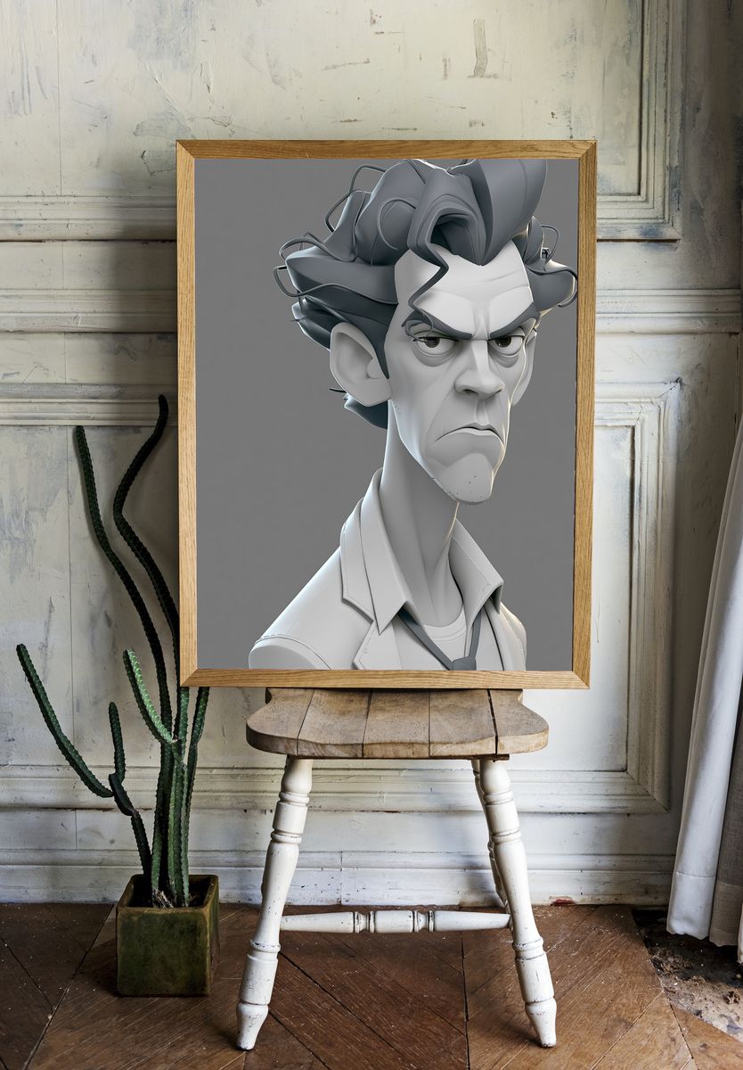 Angry Stylized Character Portrait Print. — room view 1