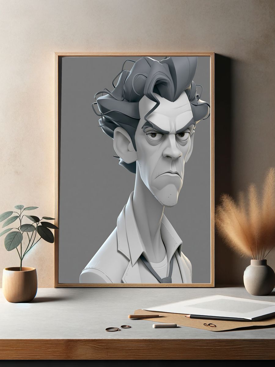 Angry Stylized Character Portrait Print. — room view 2