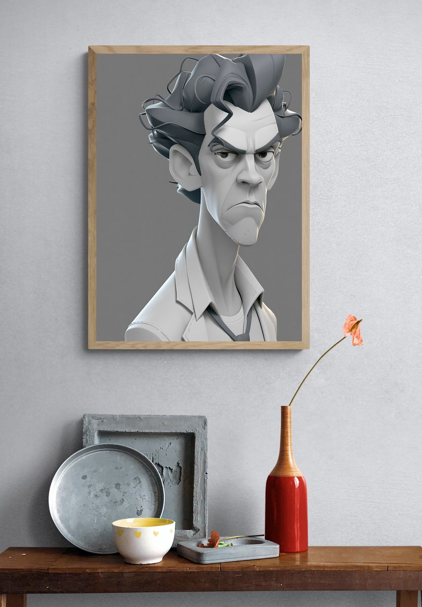 Angry Stylized Character Portrait Print. — room view 3