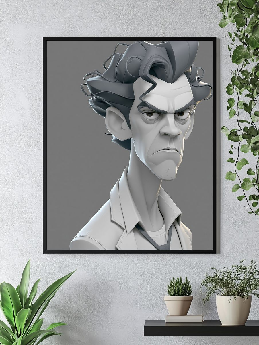 Angry Stylized Character Portrait Print. — room view 4
