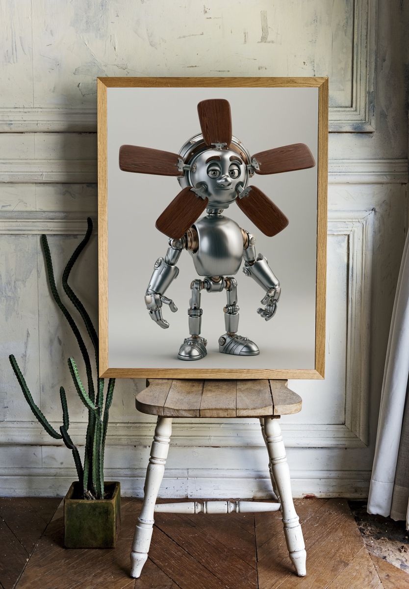 Friendly Robot Fan Illustration Poster. room preview