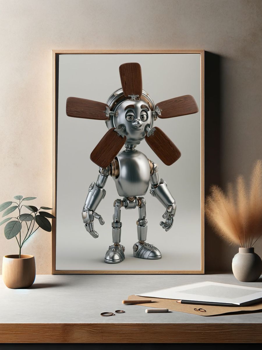 Friendly Robot Fan Illustration Poster. — room view 2