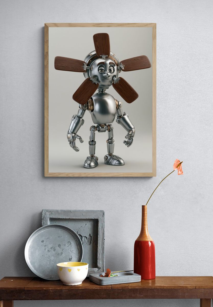 Friendly Robot Fan Illustration Poster. — room view 3