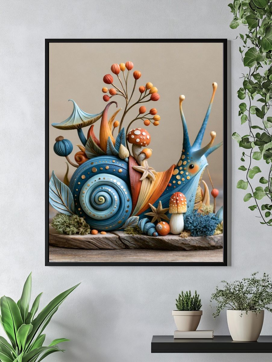 Whimsical Snail Sculpture Print. — room view 4