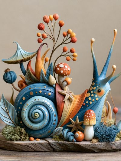 Whimsical Snail Sculpture Print. poster