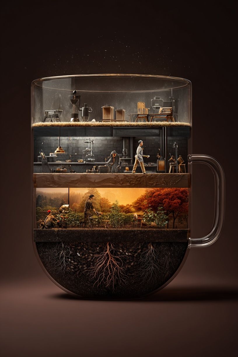 Layered Coffee Garden Illustration Poster. poster — illustration art