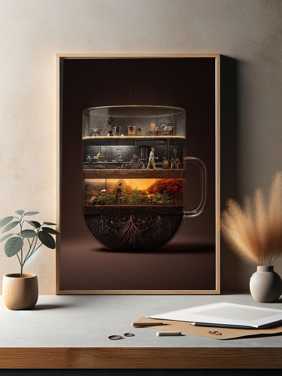 Layered Coffee Garden Illustration Poster. — room view 2