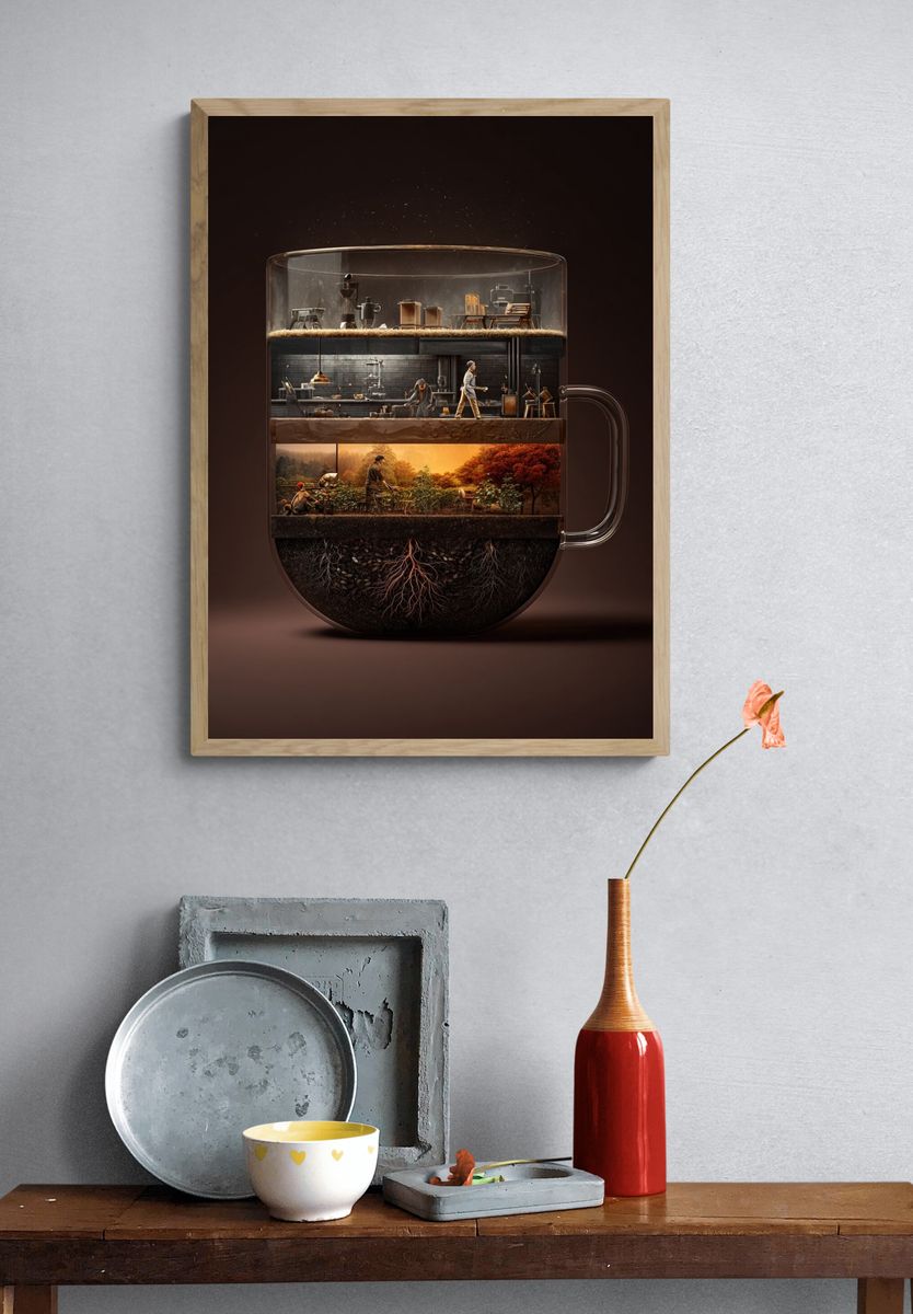 Layered Coffee Garden Illustration Poster. — room view 3