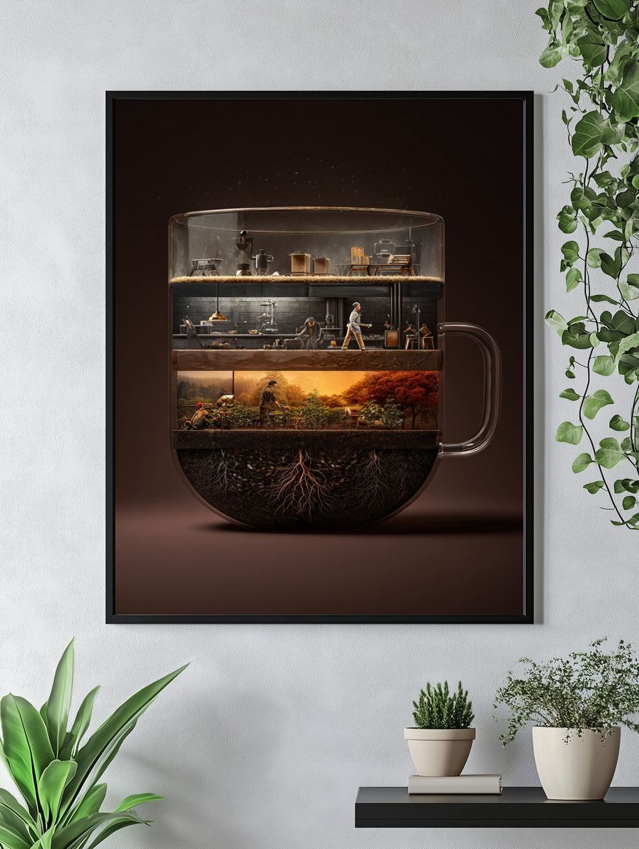 Layered Coffee Garden Illustration Poster. — room view 4