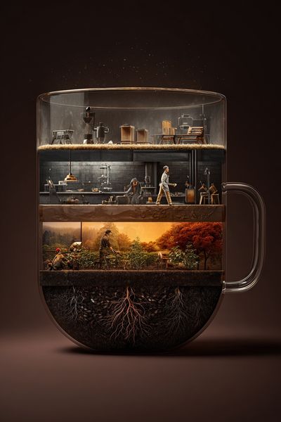 Layered Coffee Garden Illustration Poster.