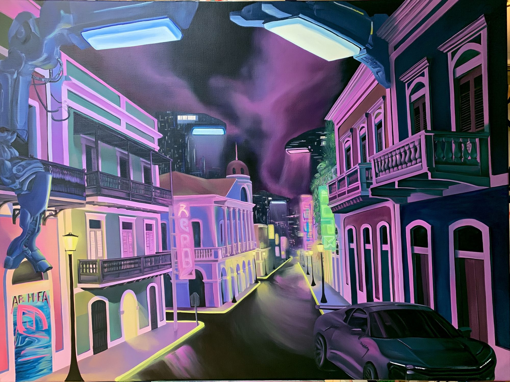 Neon Caribbean Street Poster. poster — illustration art