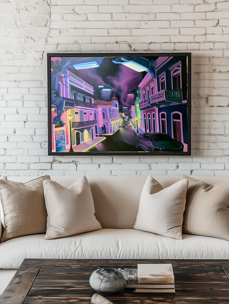 Neon Caribbean Street Poster. — room view 1