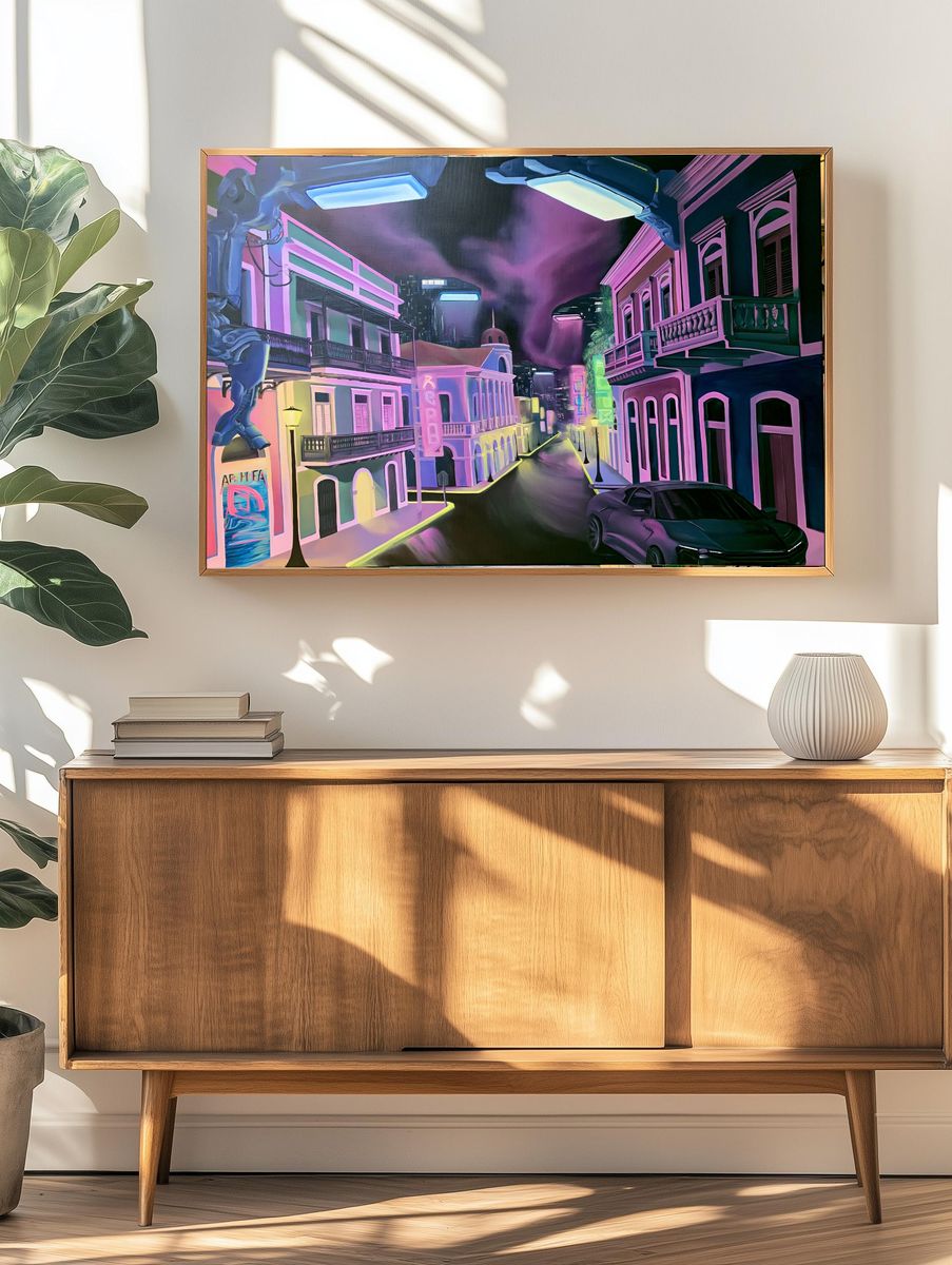 Neon Caribbean Street Poster. — room view 3