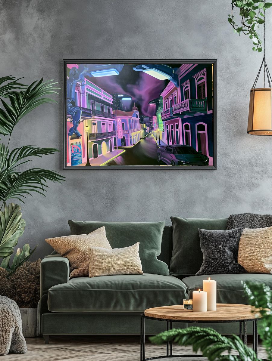 Neon Caribbean Street Poster. — room view 4