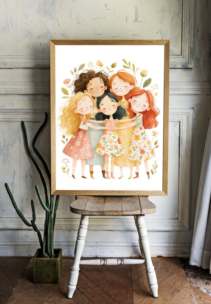 Girls Friendship Watercolor Print. — room view 1