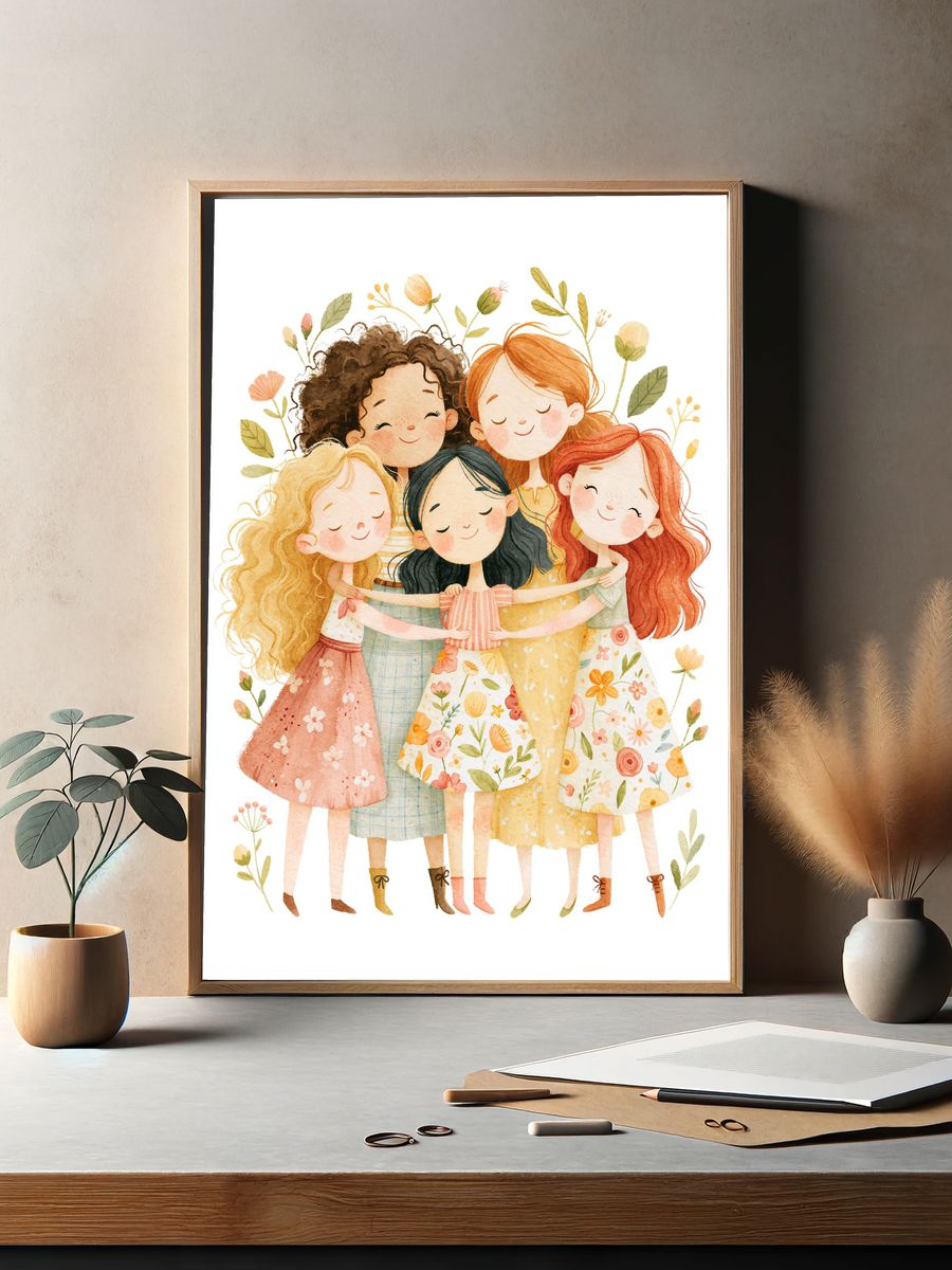Girls Friendship Watercolor Print. — room view 2