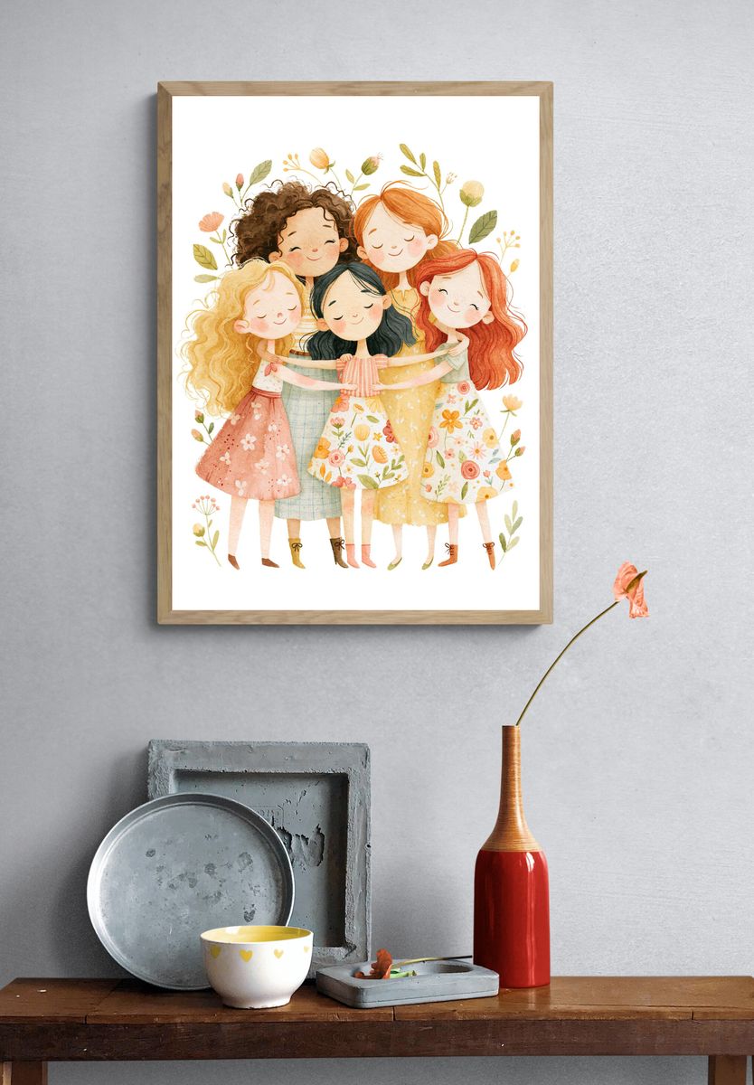Girls Friendship Watercolor Print. — room view 3