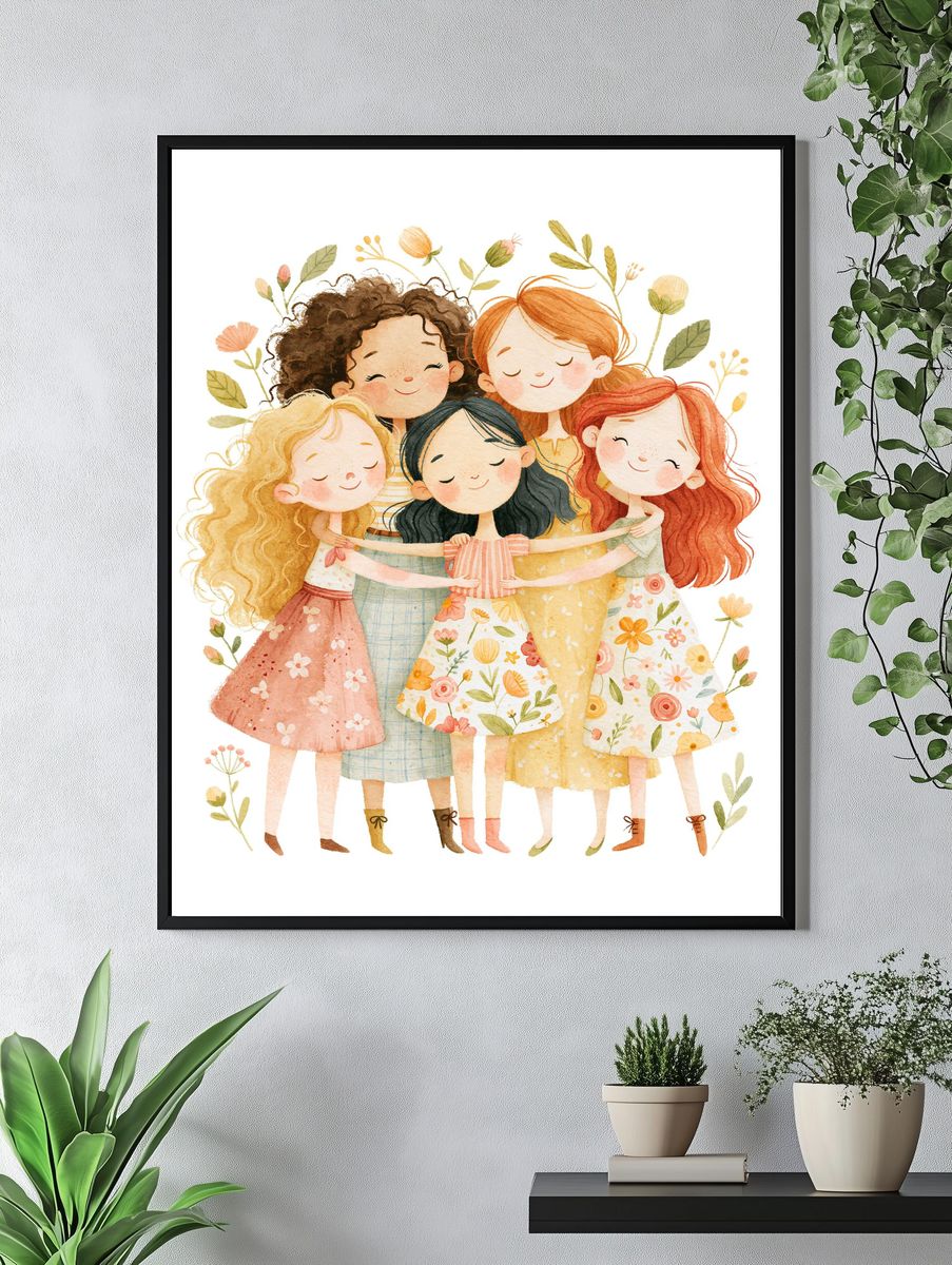 Girls Friendship Watercolor Print. — room view 4