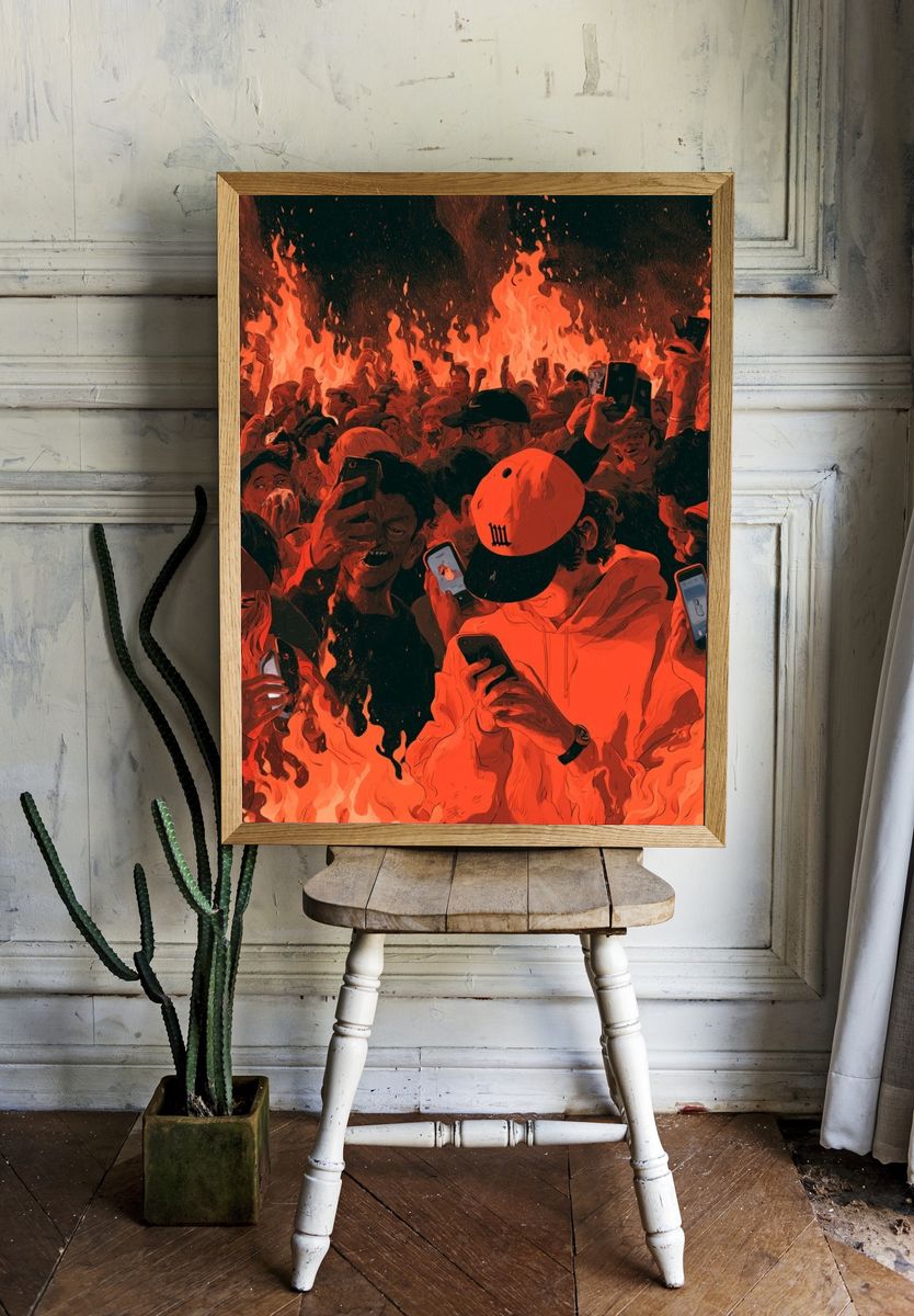 Fiery Crowd Digital Art Poster. room preview