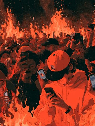 Fiery Crowd Digital Art Poster.