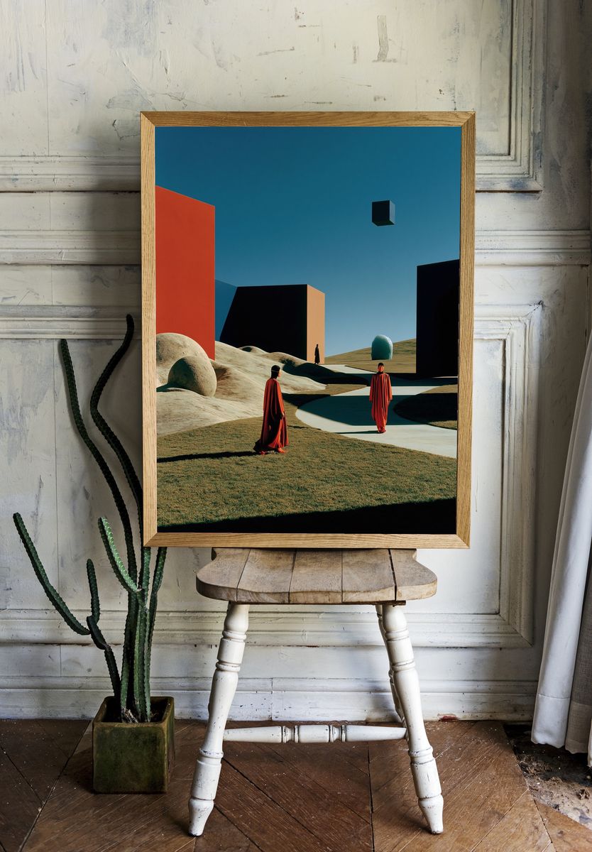 Surreal Desert Geometry Print. room preview