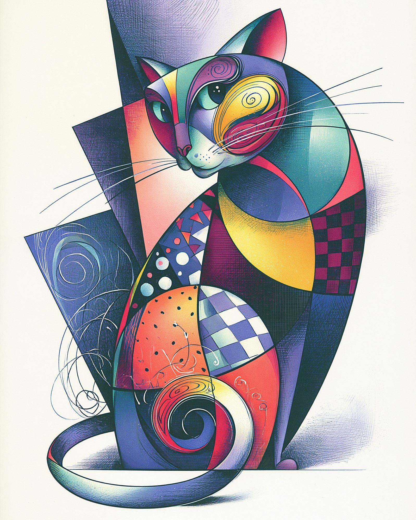 Colorful Geometric Cat Poster. poster — illustration art
