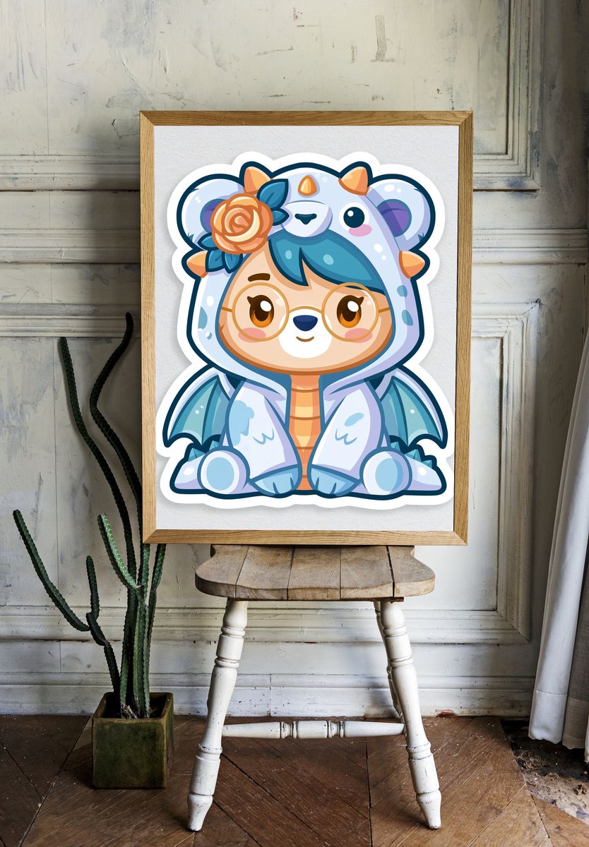 Cute Dragon Cub Cartoon Print. — room view 1