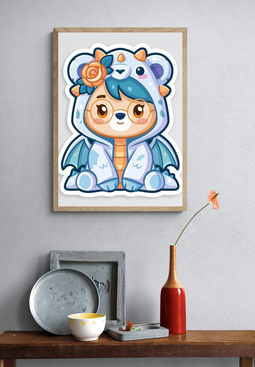 Cute Dragon Cub Cartoon Print. — room view 3