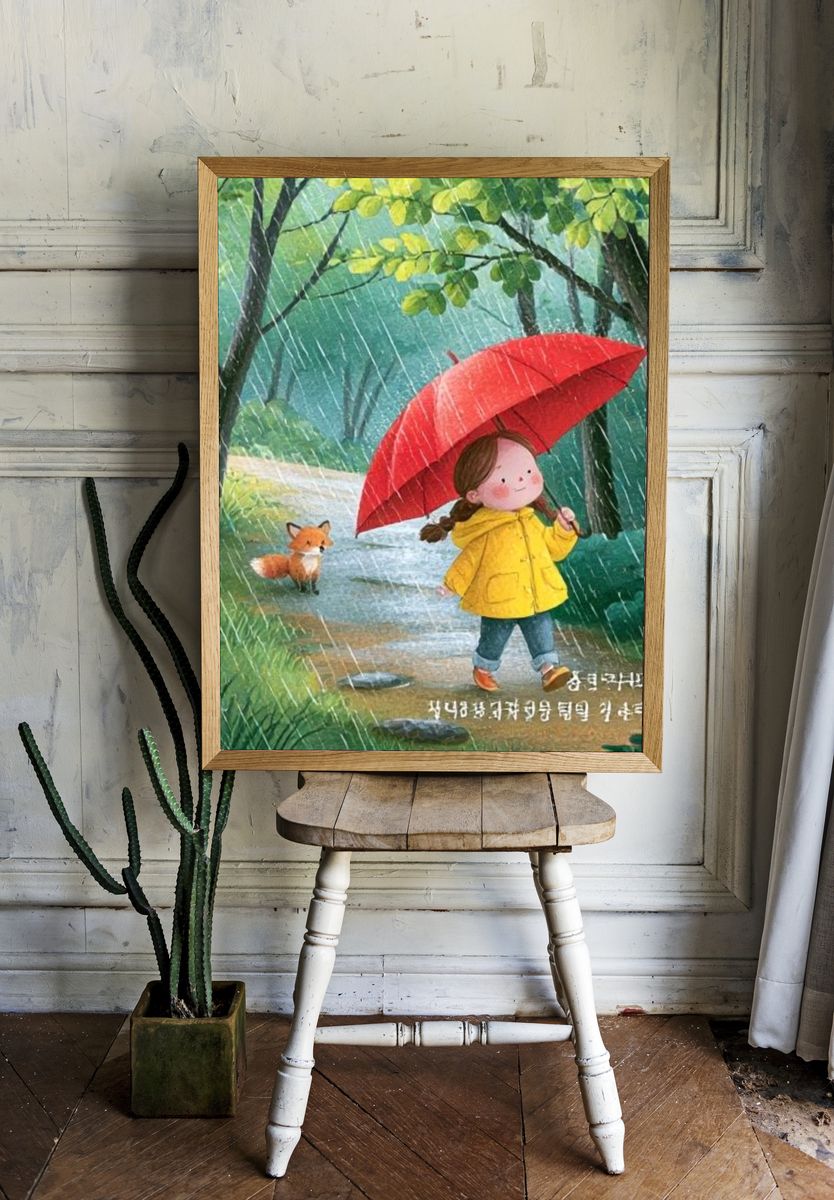 Girl with Red Umbrella Illustration Poster. room preview