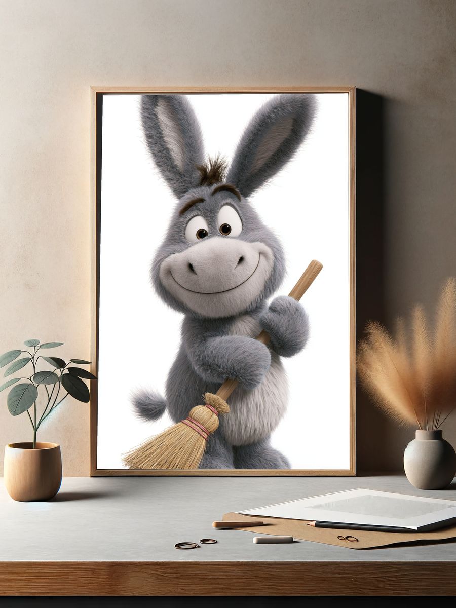 Cute Donkey Character Illustration Poster. — room view 2