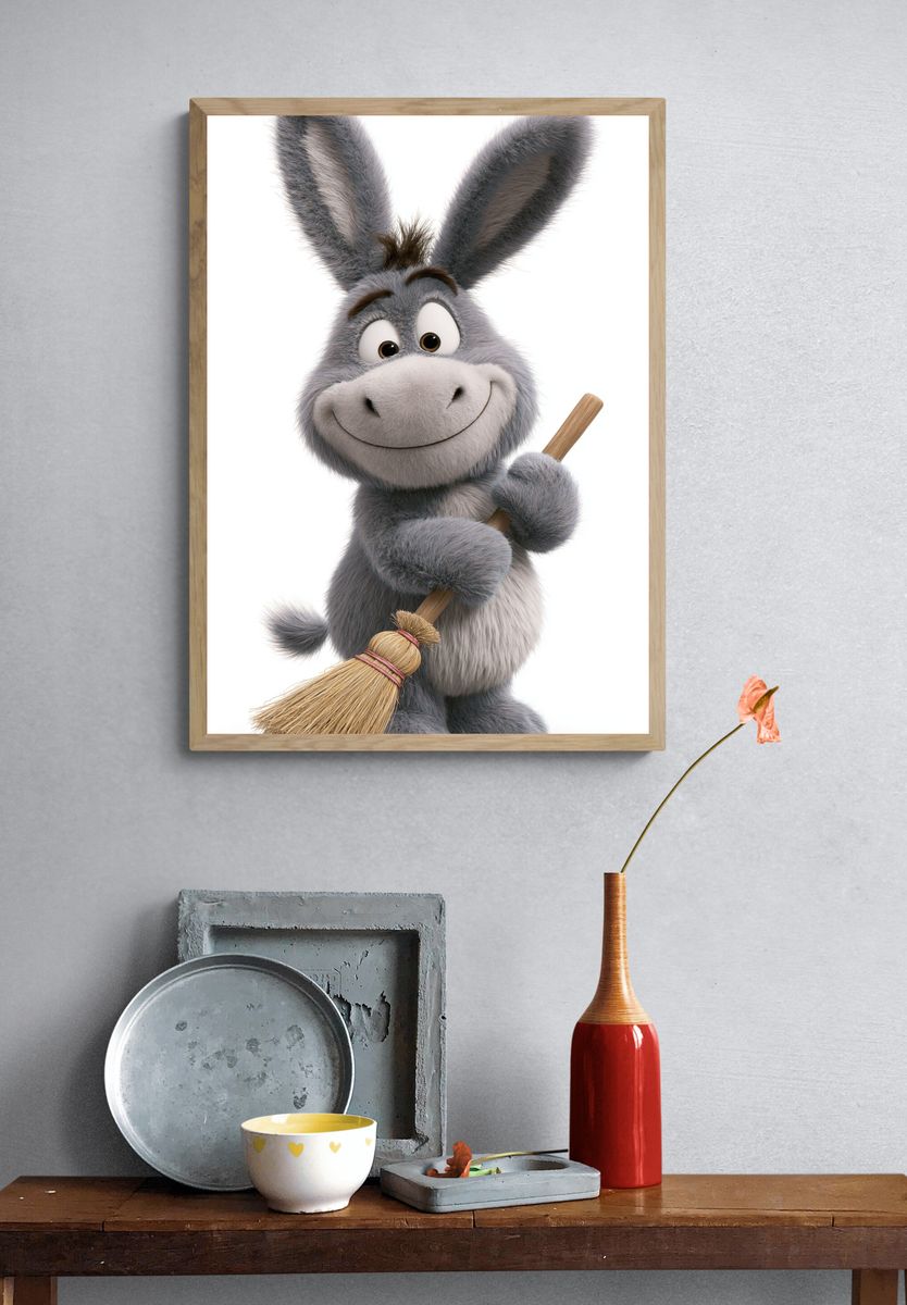 Cute Donkey Character Illustration Poster. — room view 3