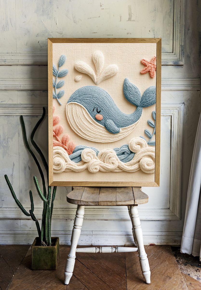 Whale Embroidery Illustration Poster. room preview