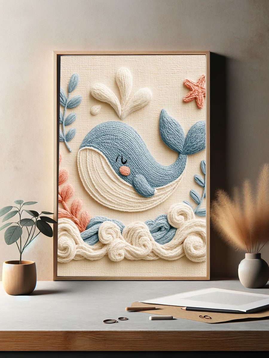 Whale Embroidery Illustration Poster. — room view 2