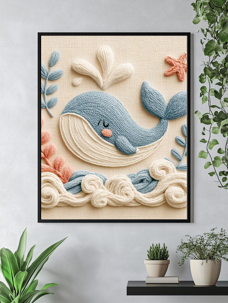 Whale Embroidery Illustration Poster. — room view 4