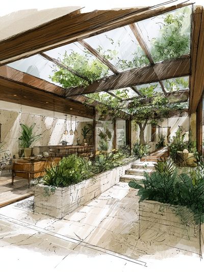 Sunlit Indoor Garden Illustration Poster.